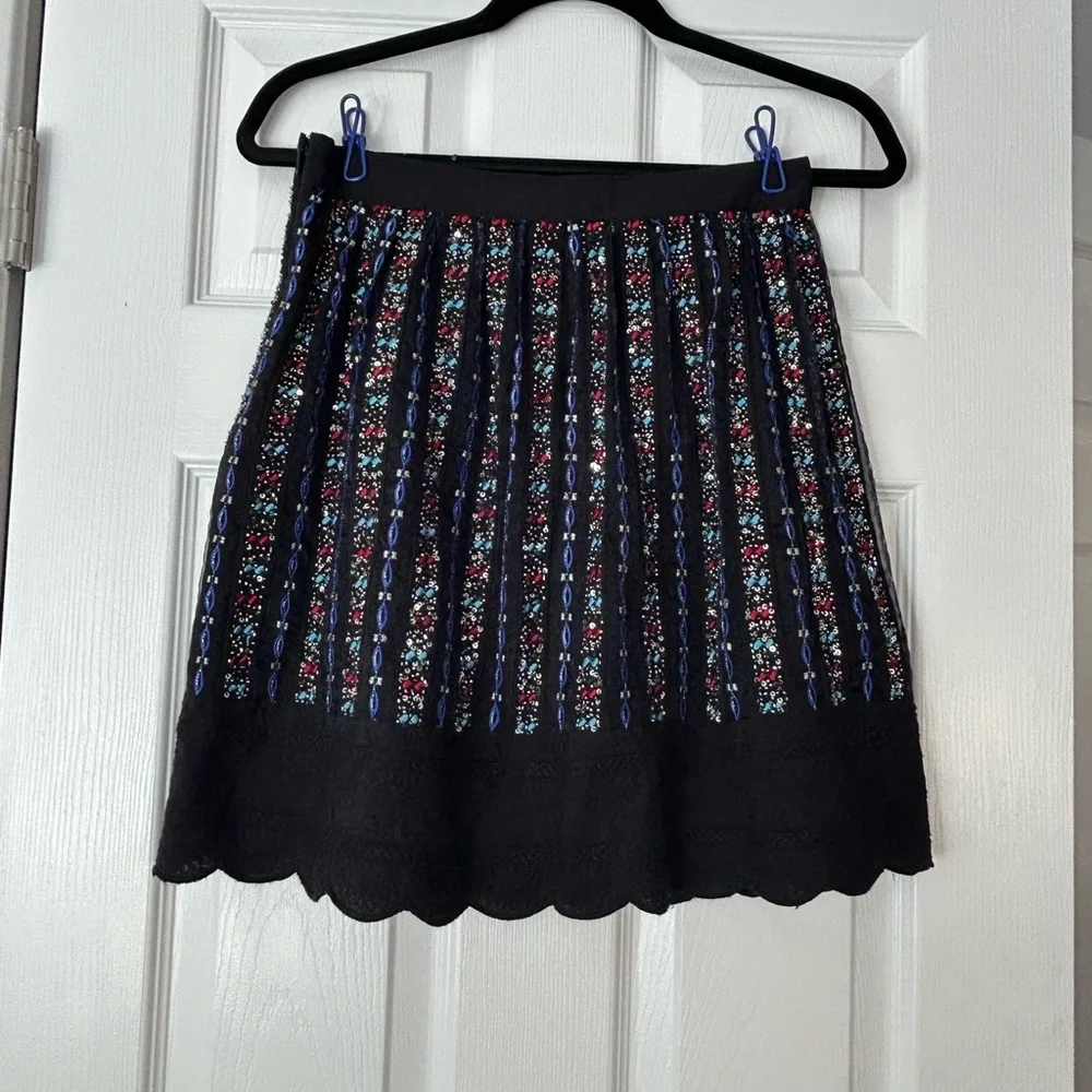 Club Monaco Black Beaded Mini Skirt with Lace size 4 - Picture 1 of 7